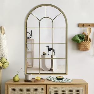 Wall Mirror Window Decorative Mirrors Arched Farmhouse for Living Room Bedroom Entryway Bathroom Vanity (Gold, 41.3" x 24" x 1")
