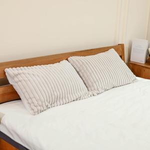 Faux Fur Striped Throw Pillow Covers Set of 2 Ultra Soft Shaggy Plush Pillow Cases Standard/Queen Size Decorative Fluffy Pillowcases Pillow Shams with Zipper Closure(Standard,Cream White)