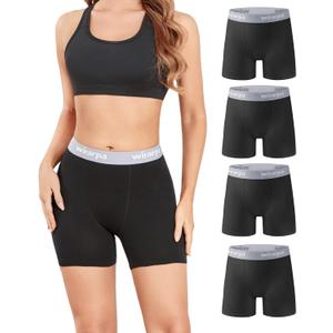 wirarpa Women's Boxer Briefs Cotton Underwear Anti Chafing Boy Shorts Panties 5.5" Inseam 4 Pack XL (Black)