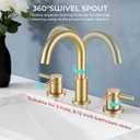 FGKQ Bathroom Faucet for Sink 3 Hole Brushed Glod, Bathroom Sink Faucet with Pop Up Drain, 8 Inch Widespread Vanity 3 Hole, 360 Swivel Two Handle with Supply Lines