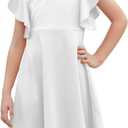 GORLYA Girl's Flutter Sleeve Stretchy A-Line Swing Flared Skater Party Dress with Pockets for 4-12 Years Kids (White)