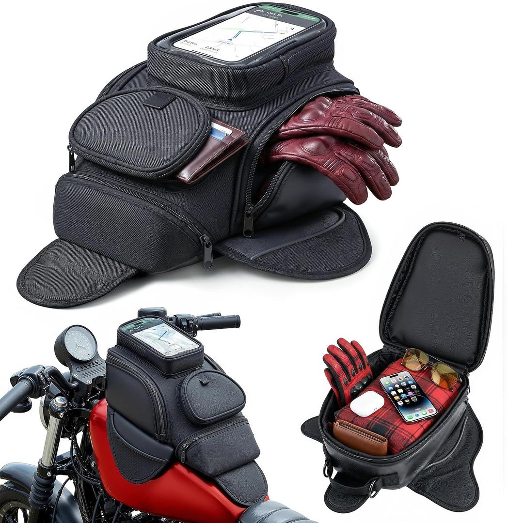 Nomad Motorcycle Tank Bag 4L Heavy Duty Black Gas Tank Bag with Touchscreen Phone Window, Magnetic Universal Fuel Tank Pouch for Cruiser, Sportbike, Touring & Street Bikes