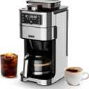 Drip Coffee Maker with Built-in Grinder, 10-Cup Coffee Machine with 24-Hour Delay Timer, Touch Screen, Self-Cleaning, Reusable Filter, 1.5L Removable Water Tank, Warming Plate, Silver
