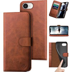 DuckSky Compatible with iPhone 16e 6.1" Genuine Leather Wallet caseRFID BlockingCredit Card HolderReal Leather Flip Folio Book Phone case Cover Women Men for Apple 16e case Light Brown