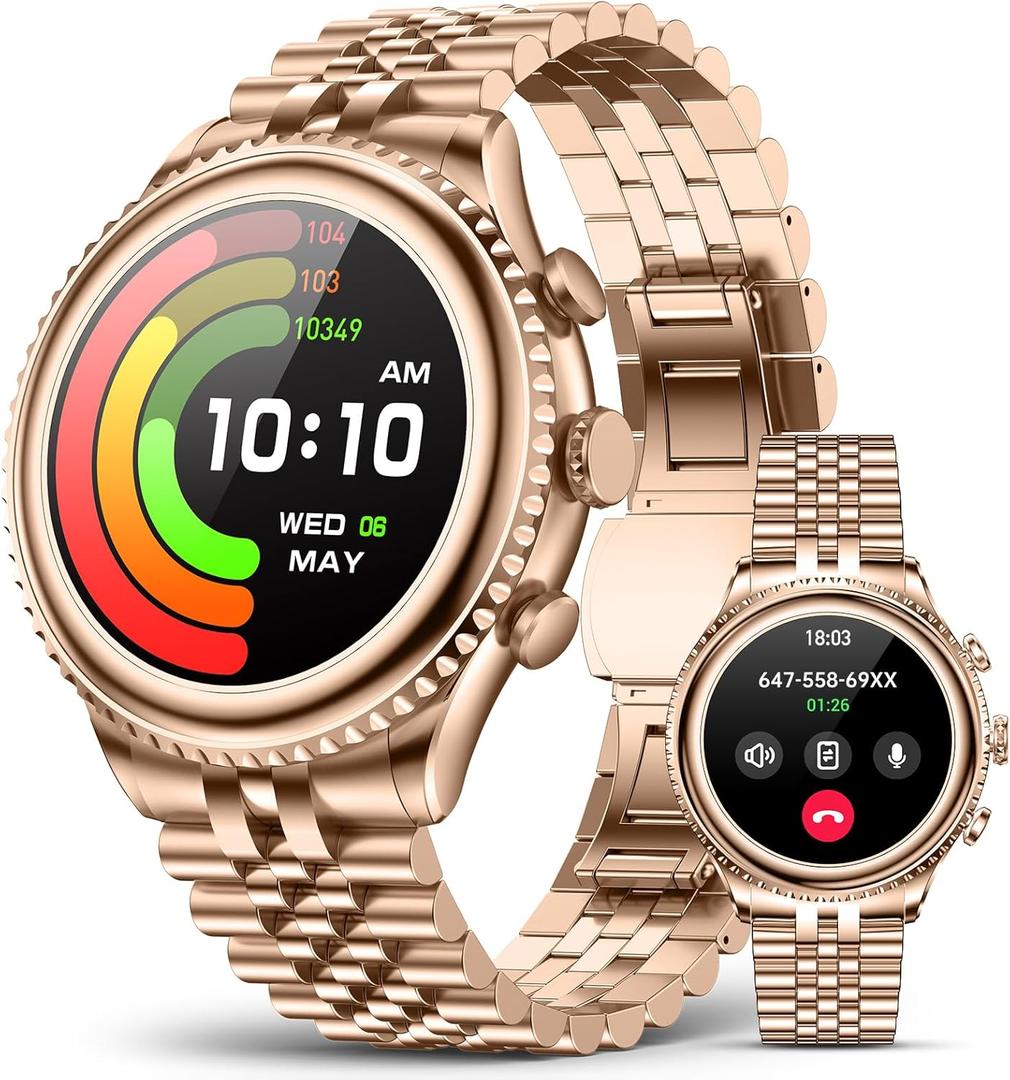 High-end Luxury Smart Watch for Men, Rotating Dial (Axe-Cut Bezel) Smartwatch, 1.32" AMOLED Display, Heart Rate, Blood Pressure, SpO2, Sleep Monitor, Stainless Steel Build, Compatible Android and iOS (Gold)