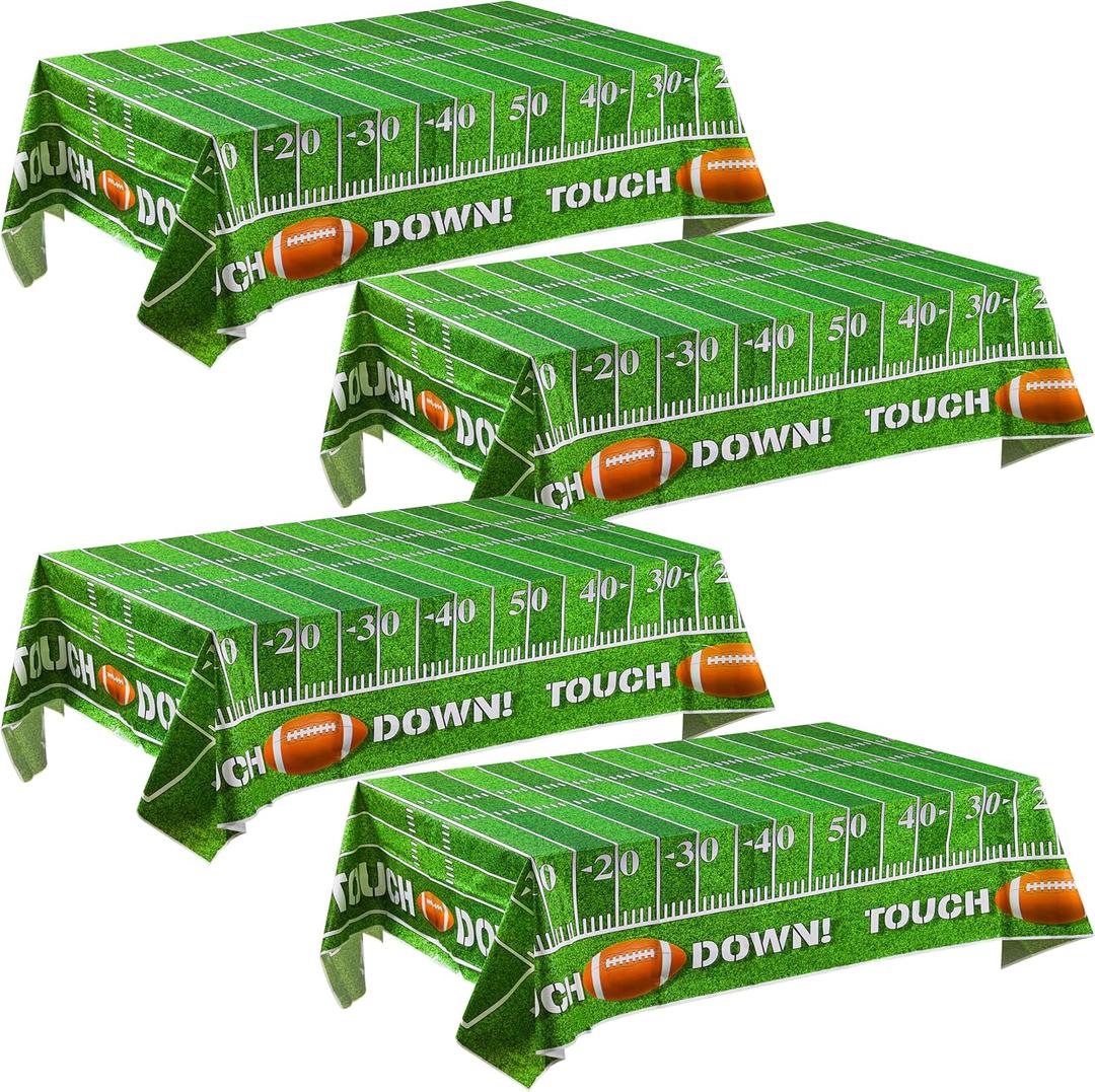 JOYIN 4 Pack Game Day Football Tablecloth Table Cover Touchdown Party Decorations Football Party Supplies (54x72 Inches)