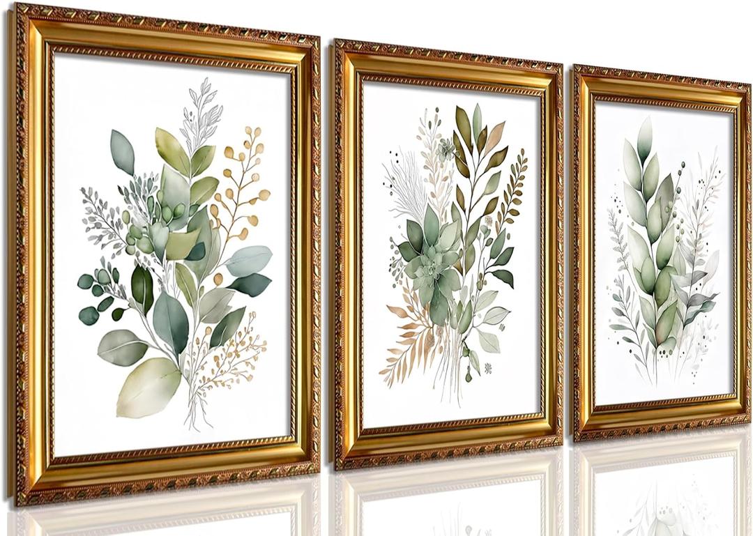 Gold Framed Botanical Wall Art Set of 3, Sage Green Watercolor Prints
Vintage Greenery Decor for Living Room, Bedroom, Office, Dining Room, Farmhouse and Cottagecore Spaces 10x8 inch