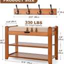 27.6in Shoe Rack with Storage Bamboo Entryway Bench with Drawer & Hooks, 27.6in with coat rack