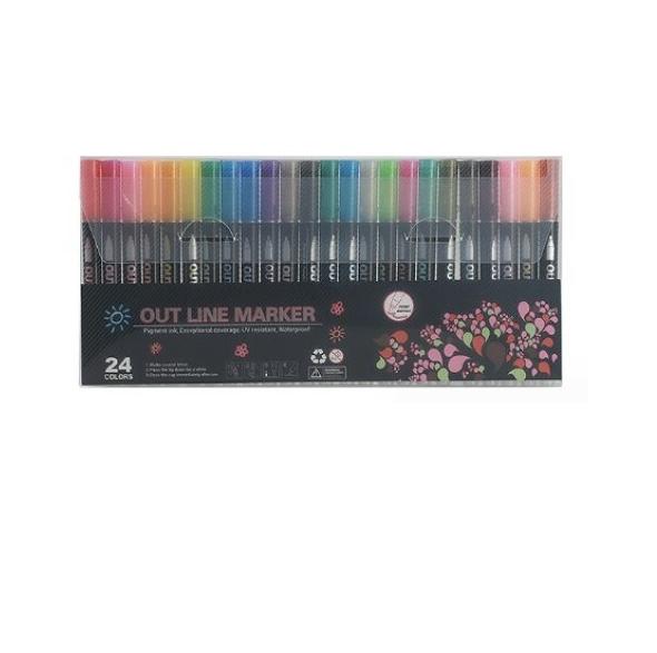 24 Colors Shimmer Outline Markers for Teen Girl Trendy Stuff, Metallic Glitter Pens Sparkle Glitter Markers Kids Age 4-14 Year Old Coloring Drawing Art Supplies Scrapbook Craft Cards Supplies 