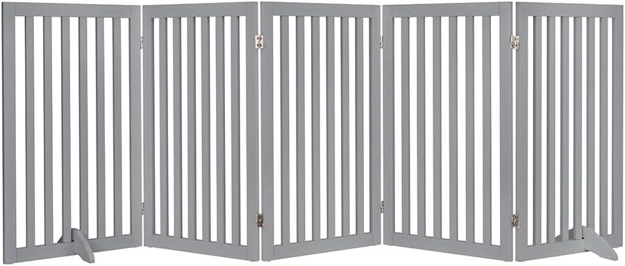 unipaws 36H Free Standing Pet Gate for Dogs and Cats, Tall Wooden Dog Gates for Doorway, Stairs, Dog Room Divider, Foldable Pet Fence for The House, Expandable Barrier, Indoor Use, Grey