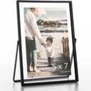 Floating Frame Floating Picture Frames, 5x7 Double Real Glass Metal Photo Frame with Pull-Out Easel Stand for Wall Vertical Tabletop Display, Home, Office, Photo Gallery, Wall Art, Wedding Decoration (Matte Black)