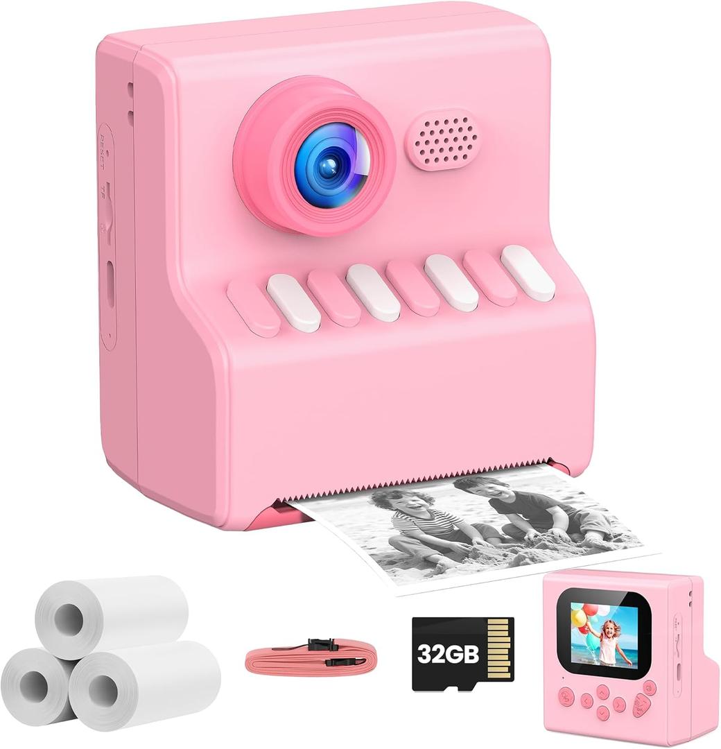 Kids Camera Instant Print Pink: HODDRCCN 32G Instant Print Camera for Kids -1080P HD - Christmas Birthday for Girls Age 3-12 - Ideal Toy for 3 4 5 6 7 8 9 10 11 12 Girls Boys