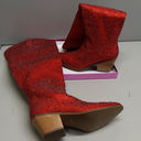 Women Rhinestone Over the Knee Cowboy Boots, Sparkly Bling Cowgirl Boots Western Thigh High Boots Pull-On Side Zippers Chunky Heel Pointed Toe Size5-12 For Fashion&Daily (Red)