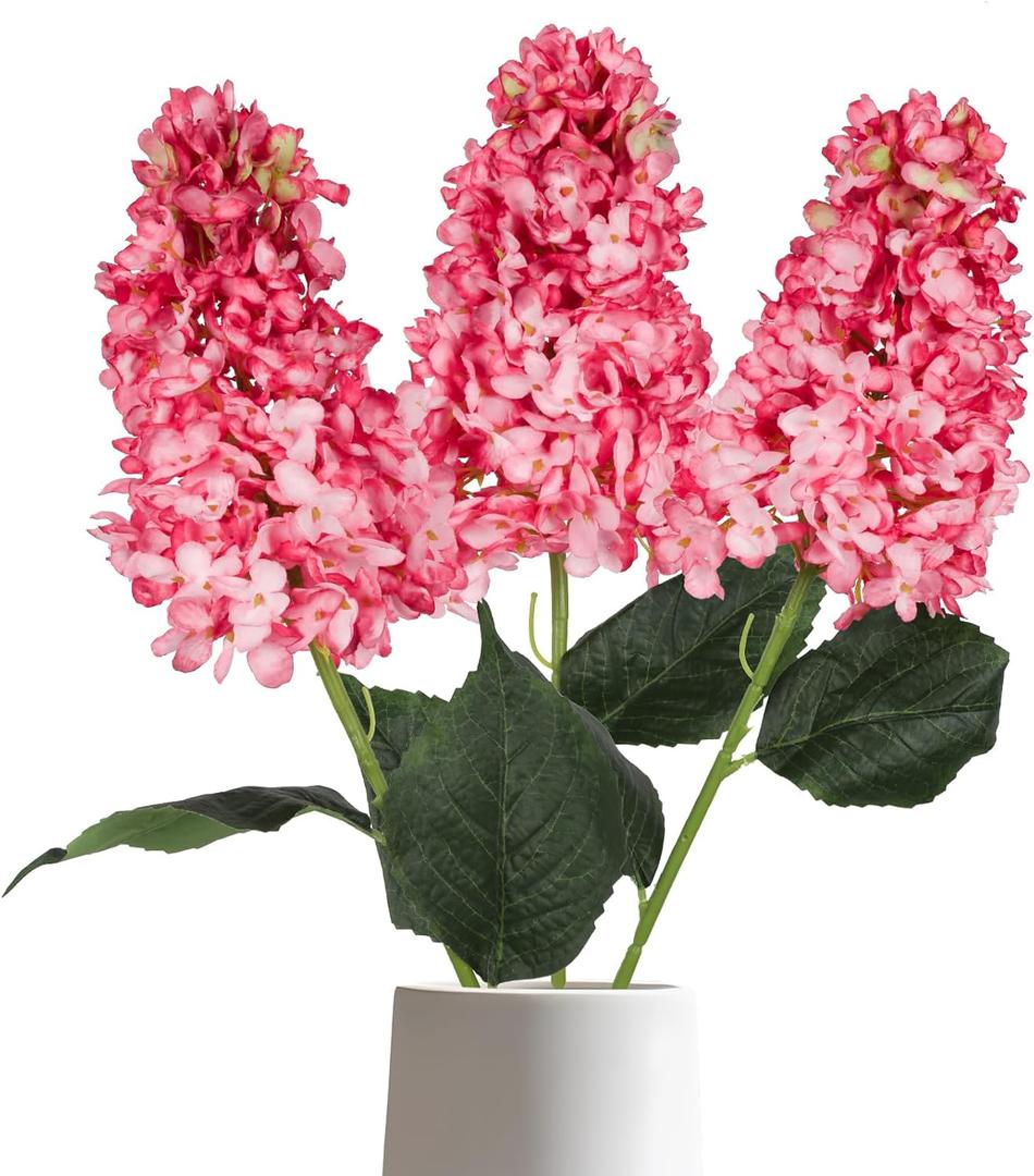 IPOPU Faux Hydrangea Flowers 3PCS Large Artificial Flowers Silk Hydrangea Flowers with Stems 31.5” Hot Pink Flowers for Bridal Shower Decorations Faux Floral Arrangements (Hot Pink)