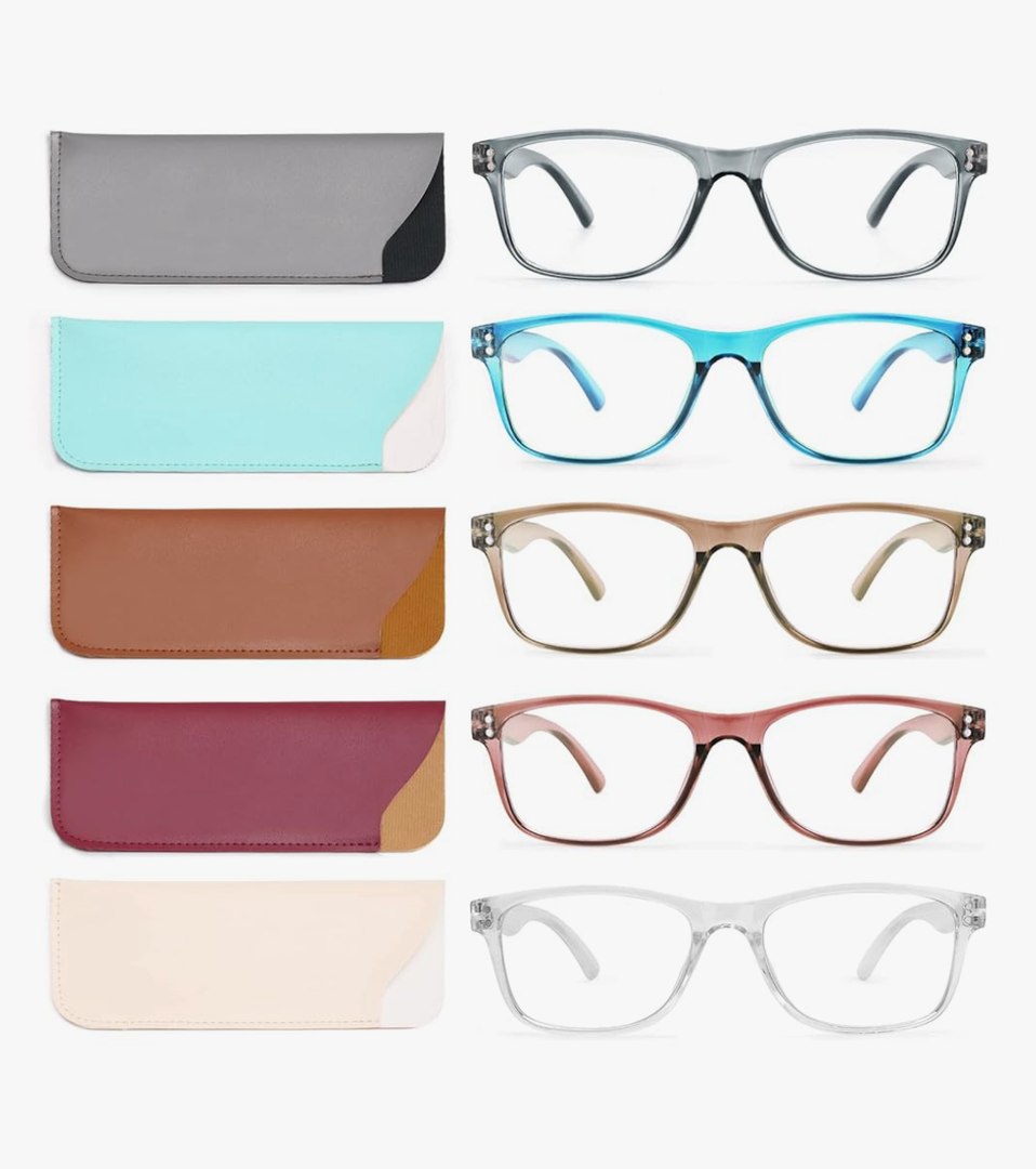 Reading Glasses Blue Light Blocking, Computer Glasses for Women Men, Fashion Square Eyeglasses 5 Pairs(2.25)