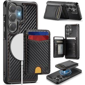 for Samsung Galaxy S26 Ultra Case Wallet Compatible with Magsafe, RFID Blocking Magnetic Card Holder 2 in 1 Detachable Kickstand Shockproof Phone Case for Galaxy S26 Ultra 6.9" Carbon Black