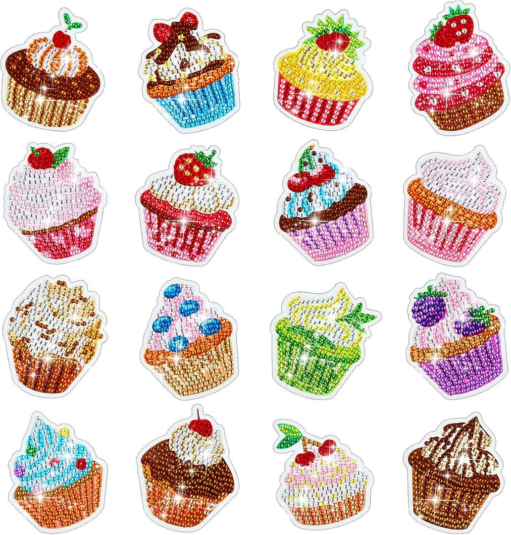Xuhal 16 Pcs Diamond Painting Magnets DIY Diamond Painting Kits for Gem Art Magnet Fridge Stickers for Beginners Adults DIY Crafts Party(Cupcake) (Cupcake)