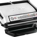 T-Fal OptiGrill Stainless Steel Electric Grill, 4 Servings, 6 Automatic Cooking Modes, Intelligent Grilling, Rare to Well-Done, Panini Press, Nonstick Removable Plates, Indoor, Silver