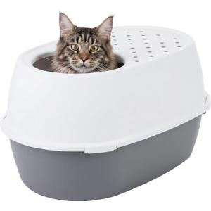 IRIS USA XX-Large Top Entry Cat Litter Box, Dog Proof, Gray/White