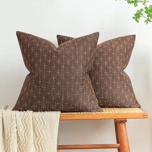 MIULEE Pack of 2 Decorative Vintage Burlap Linen Brown Throw Pillow Covers Modern Farmhouse Pillowcase Rustic Woven Textured Cushion Cover for Sofa Couch Bed 20x20 Inch Dark Coffee