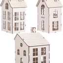 3 Pieces DIY Christmas Village Sets 8 Inch Large Wooden House Wood Craft Kit for Boys Girls Adult Christmas Crafts Gift for Winter Xmas Party Decorations(Classic)