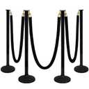 4 Pack Stanchion Post with Velvet Ropes (Weighted Base), Crowd Control Barriers, Red Carpet Runner Poles, Queue Poles for Party, Movie Theater, Plastic (Black)