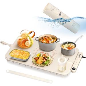 Waterproof Food Warming Mat, Color-Changing Electric Heating Tray with 6-Level Temperature Control, 1-6h Timers, Dishwasher-Friendly Food Warmer Mat for Parties, Buffets, and Kitchen Use. (White)