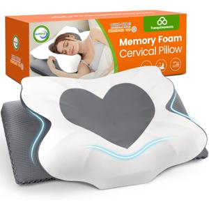 Cervical Neck Pillow for Sleeping, Memory Foam Pillow for Neck Support, Ergonomic Pillow for Pain Relief, Contour Bed Pillow for Side Back Stomach Sleepers, Grey, Queen Size