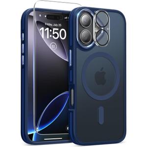 Magnetic 3 in 1 for iPhone 17 Case, [Omni-Directional Protection] with 1x Screen Protector + 1x Camera Cover, [Seamless Work with Magsafe] Translucent Protective Silm Phone Case for iPhone 17, Blue