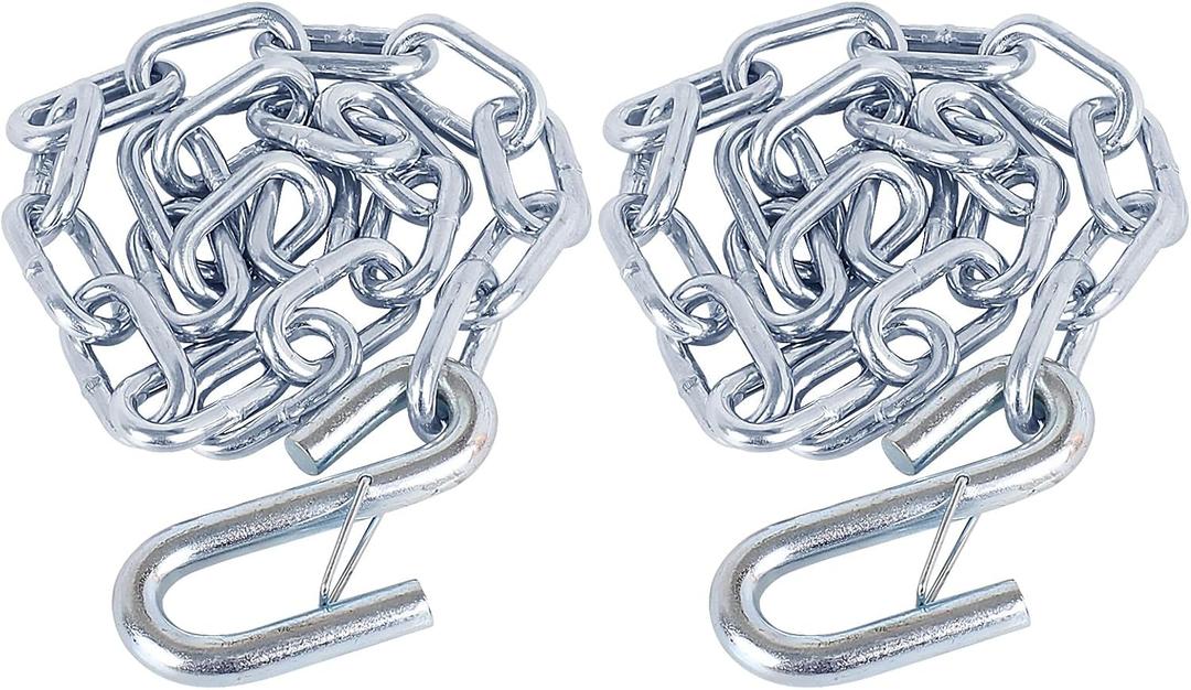 NBJINGYI 3/16" X 27" 2PCS Grade 30 Trailer Boat Gooseneck Safety Chain with Spring Clips with One S Hook