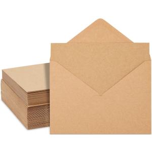 50 Pack Blank Cards and Envelopes 5x7, Kraft Paper A7 Notecards for DIY Open When Letters, Wedding Invitations, Birthday Cards