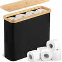BAMBOO LAND- Toilet Paper Storage with Bamboo Lid for 12 Rolls, Black, Waterproof Bamboo Toilet Paper Holder Basket