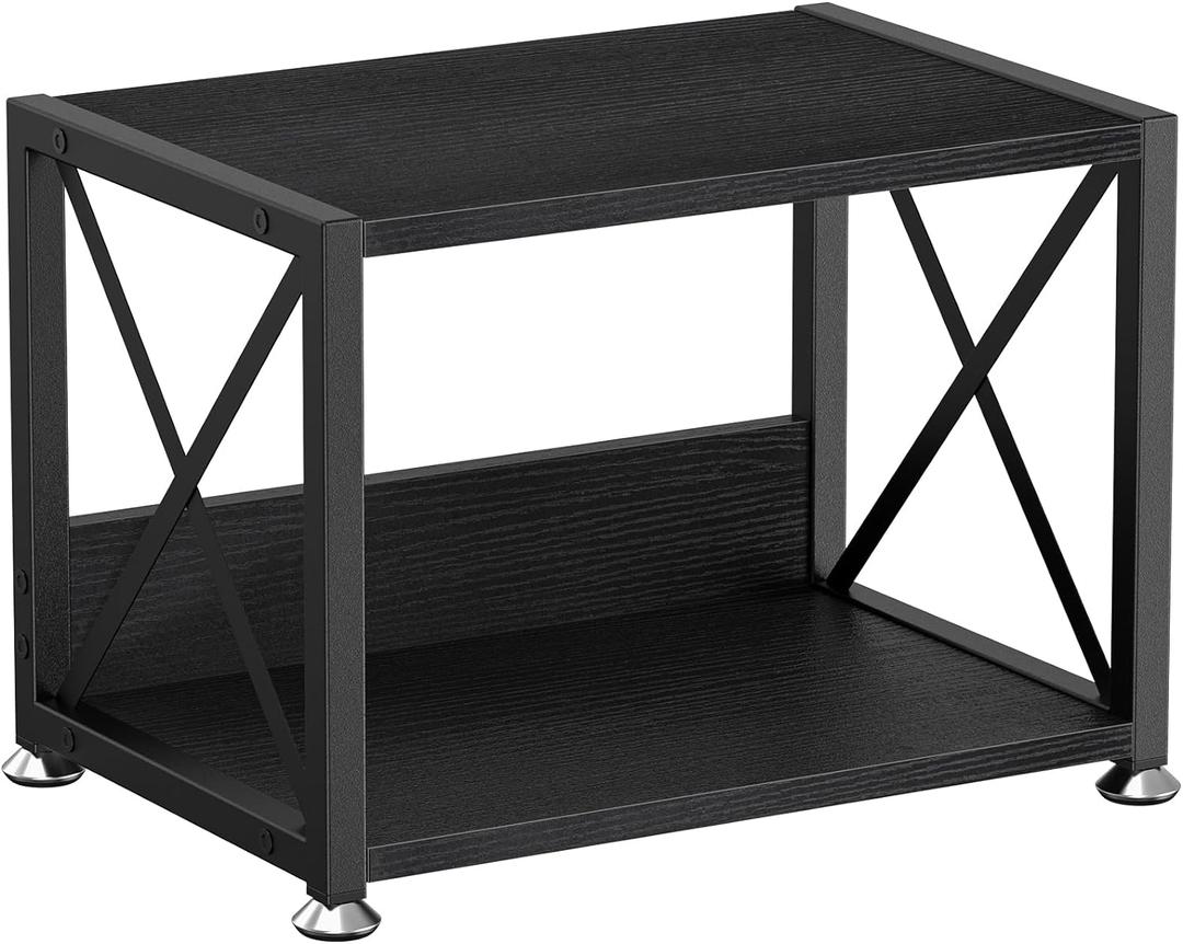 Giikin Desktop Printer Stand with 2 Tier Wood Storage Shelves, Multi-Purpose Desk Organizer for Fax Machine, Scanner, Files, Books, Rustic Brown Printer Shelf with Adjustable Anti-Skid Feet (Black)