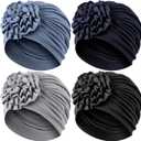 JenPen 4 Pcs Chemo Turban Headwear for Women Soft Cancer Cap Flower Turban Elastic Head Wrap for Cancer Patients Hair Loss