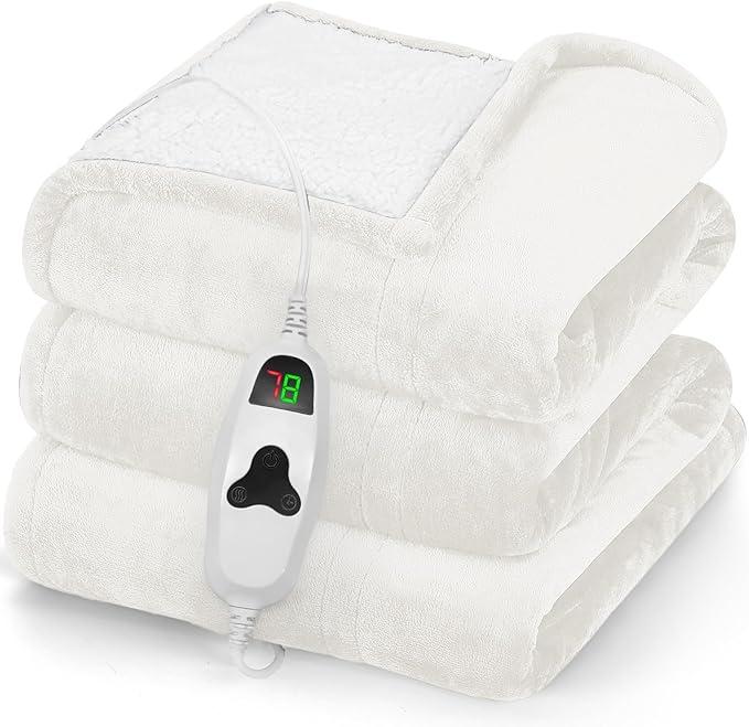 Heated Blanket Electric Blanket,72" x 84" Full Queen Size Heating Blanket,Thick Warming Plush Electric Lap Blanket Gifts for Women,Mom,Grandma with 5-Position Timer &10 Heating Levels,White