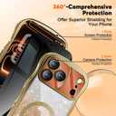 Misscase for iPhone 17 Pro Max Case,with Privacy Screen Protector,Compatible with MagSafe,Bling Glitter Cute Curly Wave Border Phone Cover for Women Men, Drop Protection Anti-Slip Golden