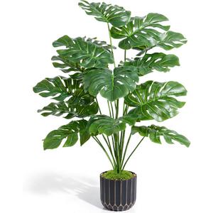 Florisso 28" Artificial Monstera Plant Tall Fake Faux Plants Indoor Outdoor Tree for Living Room Home House Decoration
