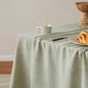 Linen Tablecloth with Tassels, Farmhouse Style Green Tablecloth, Water Resistant Burlap Tablecloths for Rectangle Table, 52x70 Inch Green