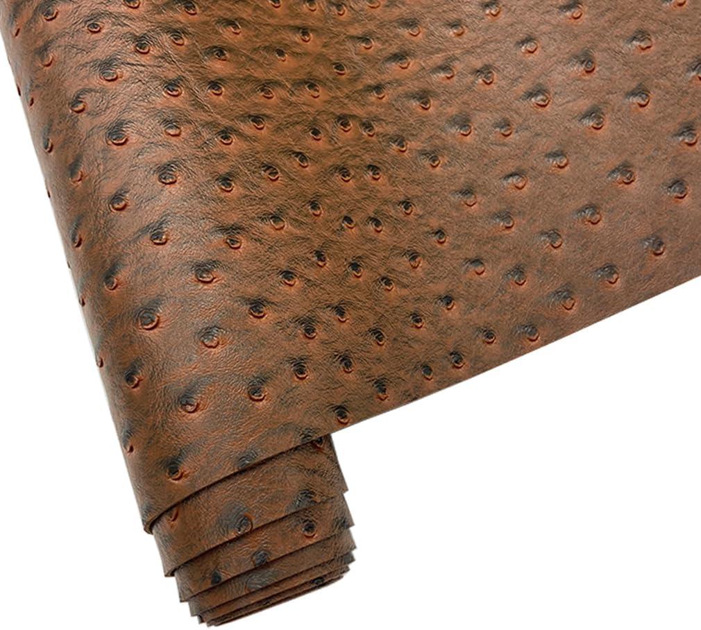 12x54 Inch Brown Ostrich Faux Leather for Upholstery Decoration,Embossed Textured Synthetic Fabric for DIY Bows Wallet Sewing Crafts