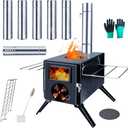 Fitinhot Camp Wood Stove, Tent Wood Burning Stoves Portable with Chimney Pipes, Upgraded Titanium Surface Camping Stove, Heat Resistant Glass & Gloves for Outdoor (Black)