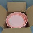 Plastic Flower Pots, 8.3/7.1/5.9/4.3 inch Nursery Plant Pot with Drainage Holes and Hole Mesh Pad and Saucers Tray for Indoor Garden Plants, Succulent, Orchid and Cactus,Pink, White