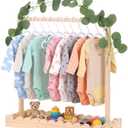 Rainmae Wooden Baby Clothing Rack for Toddler, Baby Shower Crate Closet, Baby Shower Basket with Hanger Rack, Hangers, Ivy Garland Decor, Newborn Gifts Basket for Pets Boys Girls Welcome Present