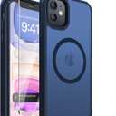 DEERLAMN Magnetic for iPhone 11 Case Matte, with Screen Protector, [Compatible with MagSafe][Military Grade Drop Protection] Translucent Shockproof Phone Bumper Cover-Blue