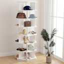 Redkey Rotating Shoe Rack Tower - 7-Tier Spinning Shoe Display with Non-Slip Foot Mats - Revolving 360 Shoe Rack Storage - Handbag Rotate Tower Closet Organization - White