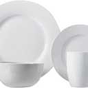 Amazon Basics 16-Piece Porcelain Dinnerware Set, Microwave and Dishwasher Safe, Service for 4, Plates, Bowls and Mugs, White