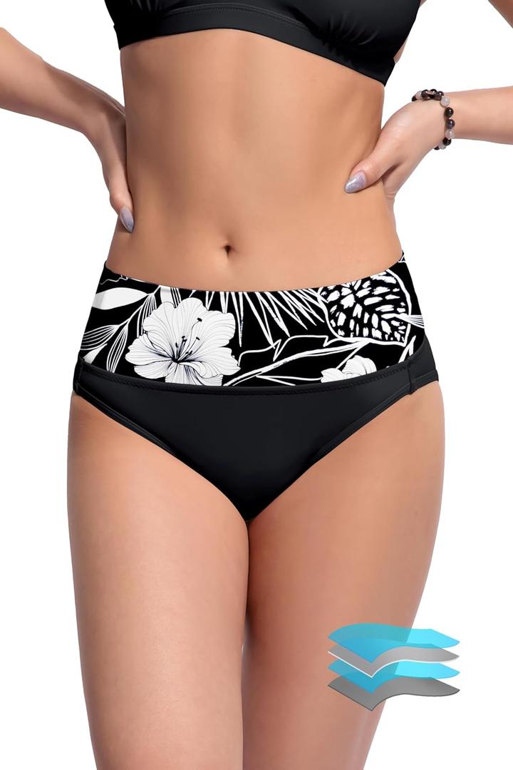 Beautikini Period Swimwear Bikini Menstrual Swim Bottoms Leakproof Bathing Suits for Teens Girl (Black, L)