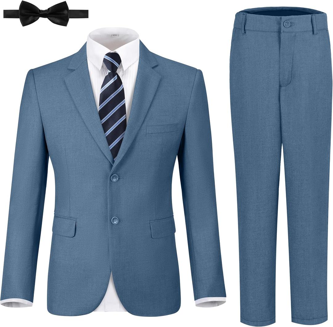 JPF Boys Formal Suits Slim Fit 5 Piece Kids Suit Jacket Pants Set with Dress Shirt and Tie for Wedding Prom (2, 5pc Blue Grey)
