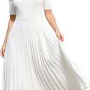 CUPSHE Fall Dresses for Women 2025 Round Neck Half Sleeve Ribbed Knit Pleated A Line Fitted Midi Pullover Sweater Dress (White) S