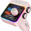 Nulaxy 54W Bluetooth 5.3 Car Adapter with 4 Charging Ports [PD 36W & QC3.0 18W], Wireless Radio FM Transmitter with Deep Bass Player & 5 Colors LED Backlit, Hands-Free Calling - Pink