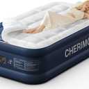 Cherimor Camping Air Mattress with Built in Pump - Twin Blow Up Mattress for Travel & Guests - Portable Bed Blue-Beige